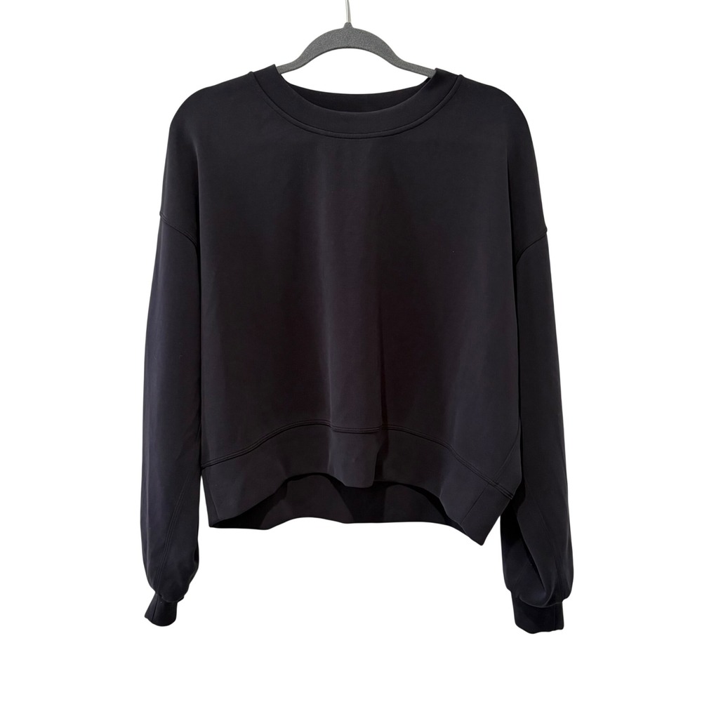 Lululemon Softstreme Perfectly Oversized Croped Crew Sweatshirt Women 10 Black - Picture 2 of 7